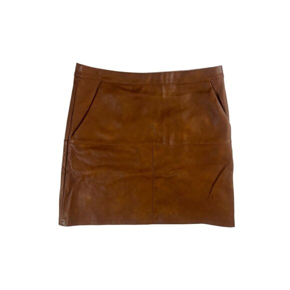 Brown Faux Leather Mini Skirt Shinestar SZ Small With Pockets & Back Zipper Soft - Picture 1 of 5